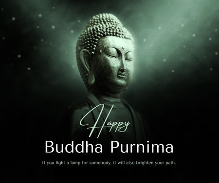 Buddha statue in the dark with text - Budhha Pujaの写真素材