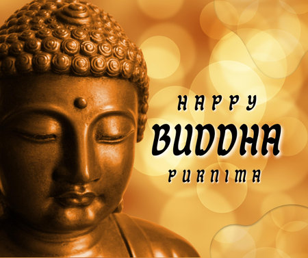 Buddha statue with text Happy Bhudda Purnimaの写真素材