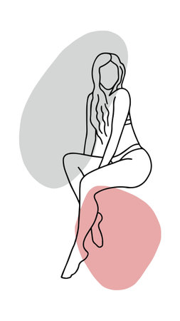 Sitting girl. One line drawing. Continuous line drawing. Vector illustration.の写真素材