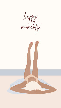 Woman practicing yoga in the morning. Vector illustration for your design.の写真素材