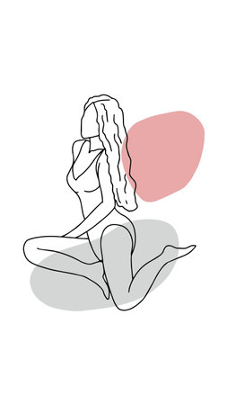 Vector hand drawn illustration of a girl in yoga pose. Line art.の写真素材