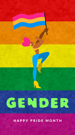 Ginger girl holding a lgbt flag. Vector illustration.の写真素材