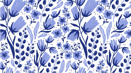Seamless pattern with hand drawn flowers. Floral background. Vector illustration.の写真素材