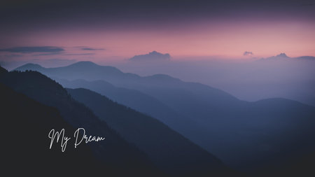 Majestic sunset in the mountains landscape. Panoramic view.の写真素材