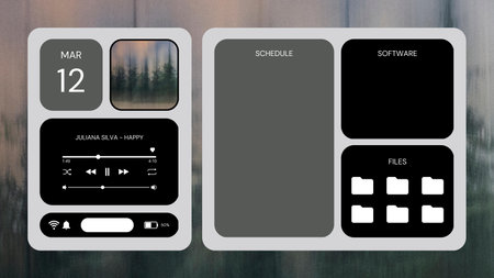 Digital composite of Infographic and Photo App Interface with black and white backgroundの写真素材
