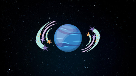 Space background with planets and stars. Vector illustration in flat style.の写真素材