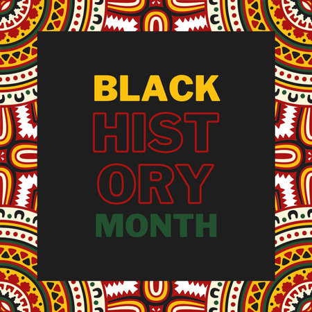 Black history month. Vector card with ethnic ornament on black background.の写真素材