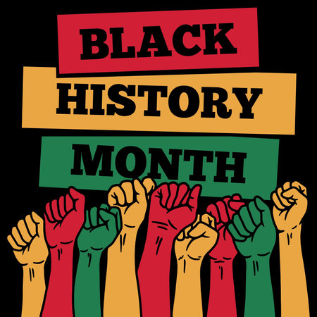 Black History Month Poster with Raised Hands of People, Vector Illustrationの写真素材