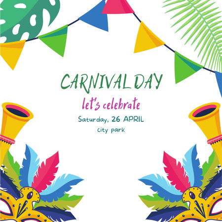Carnival day poster with colorful carnival elements. Vector illustration.の写真素材