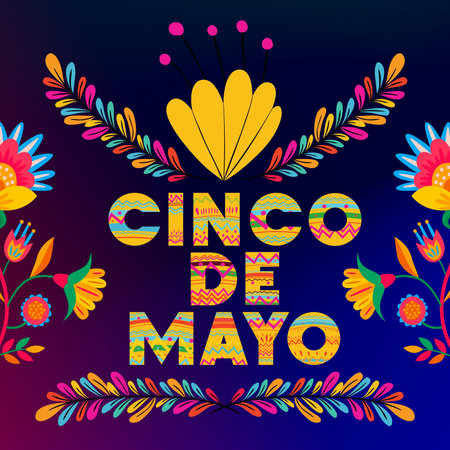 cinco de mayo card with mexican flowers vector illustration designの写真素材