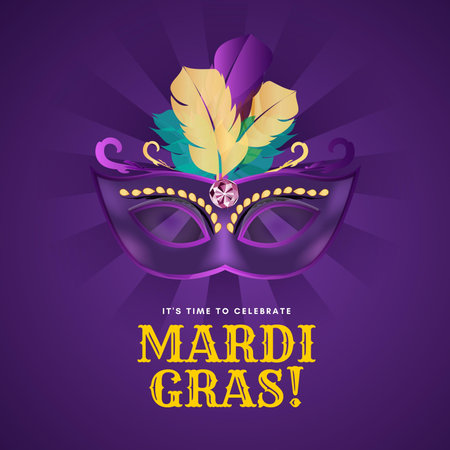 Mardi gras background with mask and feathers. Vector illustration.の写真素材