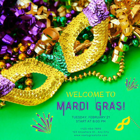 Mardi Gras background with carnival masks and golden ribbonsの写真素材
