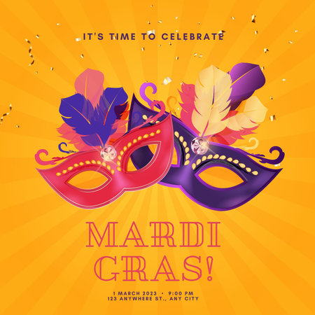 Mardi Gras party poster with carnival masks. Vector illustrationの写真素材