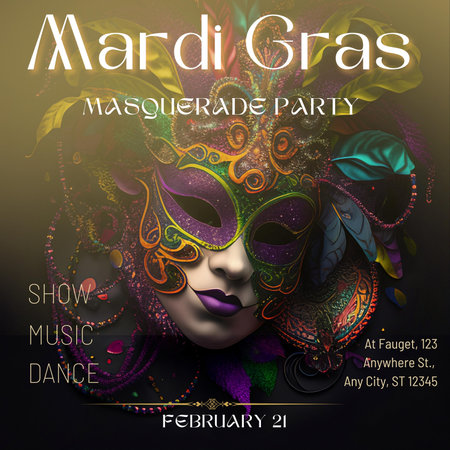 Mardi Gras party poster with carnival mask. Vector illustration.の写真素材