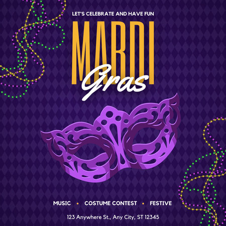 Mardi Gras Party Flyer Template with Mask - Vector Illustrationの写真素材