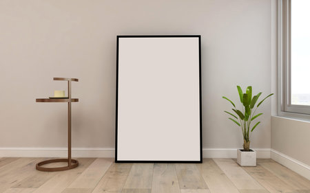 Mock up poster frame in modern interior background, 3D renderingの写真素材