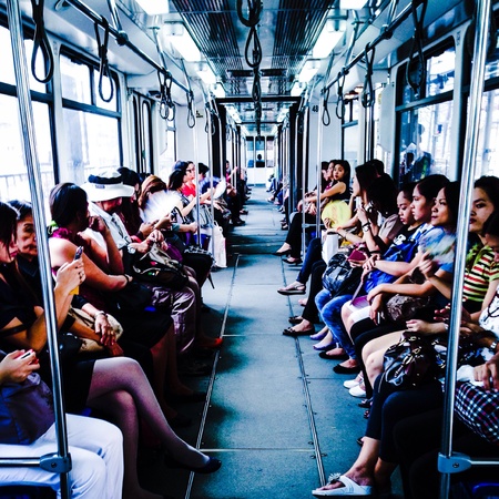 Inside a train station in Manila Asia.の素材