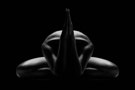 Abstract design shape of nude human body in black and whiteの写真素材