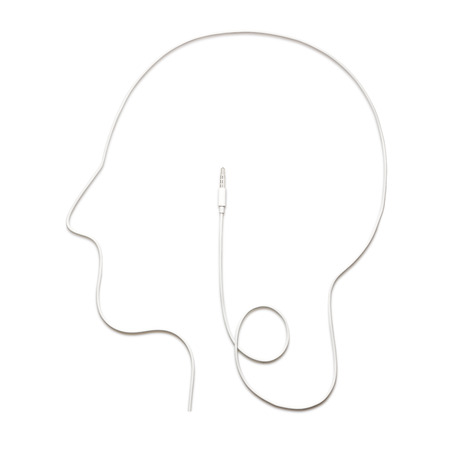 Creative concept photo of a head made of a cable with mini lack connector isolated on white.
