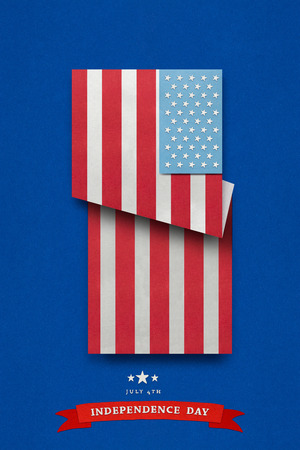 Creative 4th of July concept photo of american flag made of paper on blue background.の写真素材