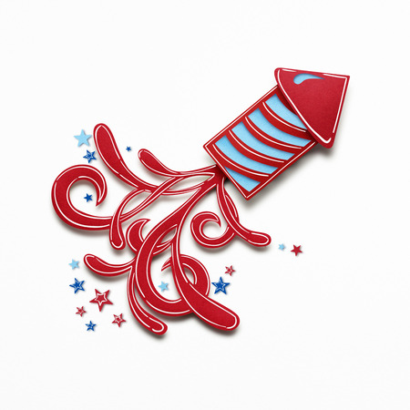 Creative 4th of July concept photo of fireworks made of paper on white background.の写真素材