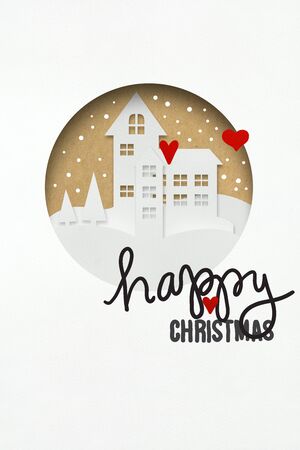 Creative concept photo of christmas houses on white brown background.の写真素材
