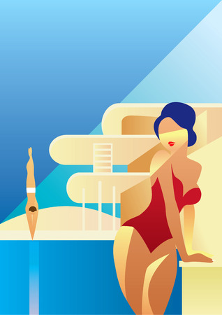 Creative conceptual vector. Woman standing in the sunlight.のイラスト素材