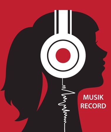 Creative conceptual vector. Woman listening to the music in headphones.の写真素材