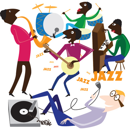Creative conceptual music festival vector. Band playing musical instruments.の写真素材