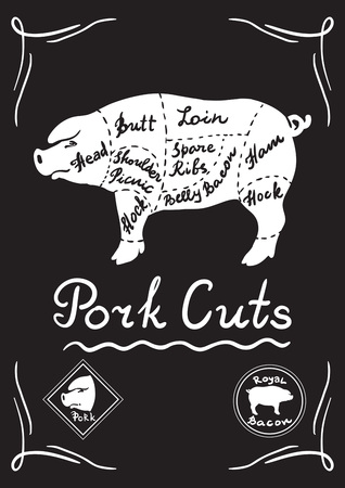 Creative conceptual vector. Sketch hand drawn meat at butchers shop recipe illustration, chalk, ink, line art, vector.のイラスト素材