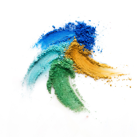 Creative concept photo of cosmetics swatches on white background.の写真素材