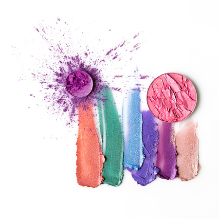 Creative concept photo of cosmetics swatches on white background.の写真素材