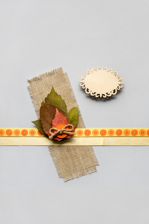 Creative thanksgiving day concept photo of leaves on grey background.の写真素材