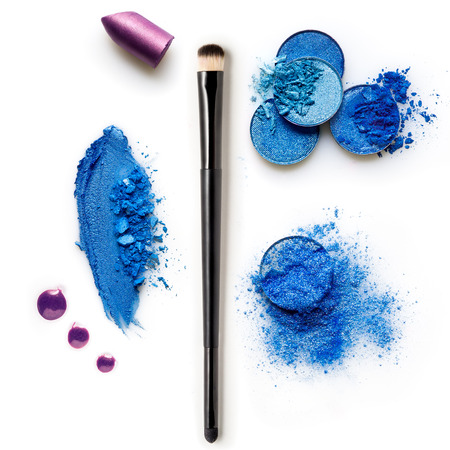 Creative concept photo of cosmetics swatches on white background.の写真素材