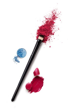 Creative concept photo of cosmetics swatches on white background.の写真素材