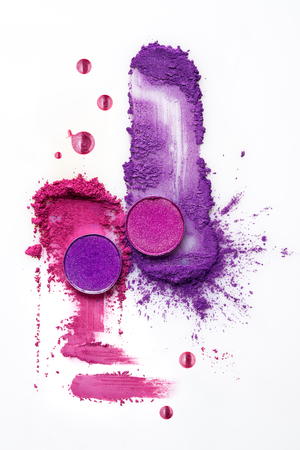 Creative concept photo of cosmetics swatches on white background.の写真素材