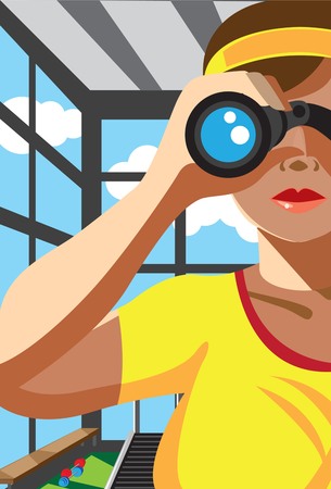 Creative conceptual vector. Woman looking through the binocular.のイラスト素材