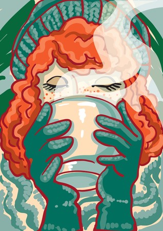 Creative conceptual vector. Woman holding a cup of coffee.のイラスト素材