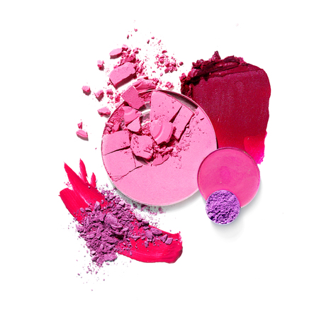 Creative concept photo of cosmetics swatches on white background.の写真素材
