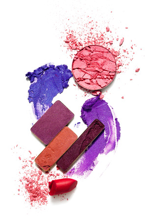 Creative concept photo of cosmetics swatches on white background.の写真素材