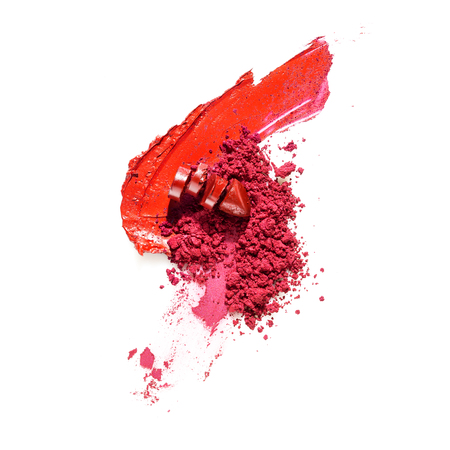 Creative concept photo of cosmetics swatches on white background.の写真素材