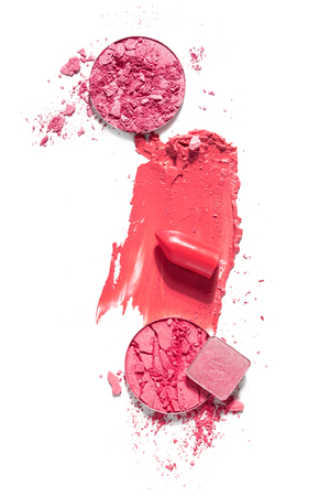 Creative concept photo of cosmetics swatches on white background.の写真素材