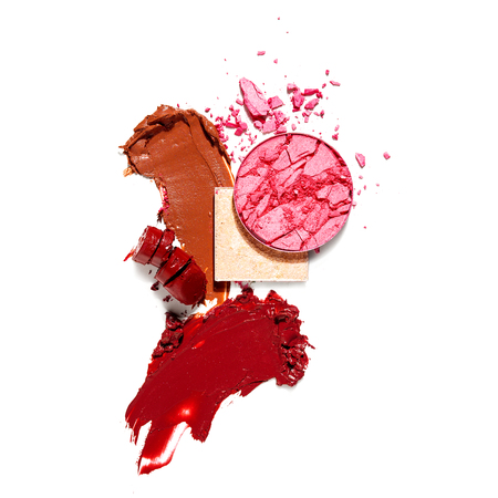 Creative concept photo of cosmetics swatches on white background.の写真素材