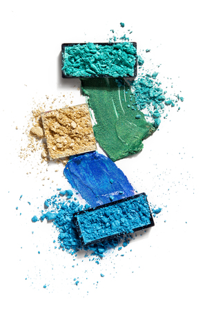 Creative concept photo of cosmetics swatches on white background.の写真素材