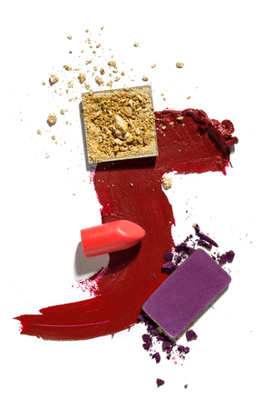 Creative concept photo of cosmetics swatches on white background.の写真素材