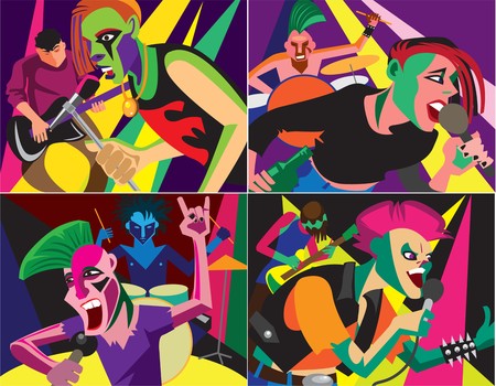Creative conceptual music festival vector set. Band playing punk rock music.のイラスト素材