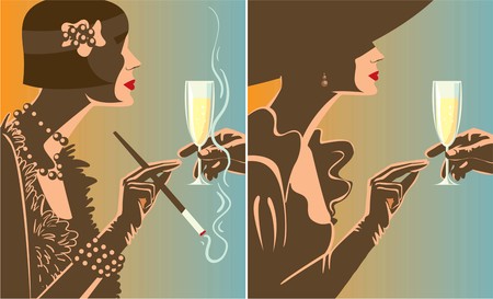 Creative conceptual vector set. Woman with a glass of champagne.のイラスト素材