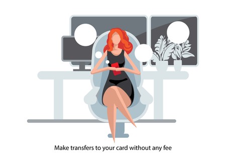 Creative conceptual business banking finance vector illustration. Woman using mobile banking app.のイラスト素材