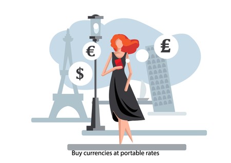 Creative conceptual business banking finance vector illustration. Woman using mobile banking app.のイラスト素材