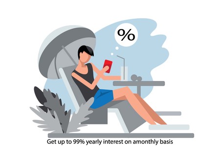 Creative conceptual business banking finance vector illustration. Man using mobile banking app.の写真素材